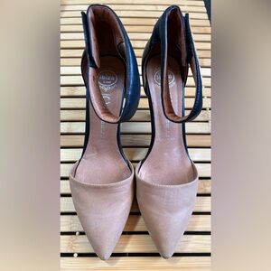 Jeffrey Campbell Handmade Tan and Black Heels with Velcro Ankle Straps